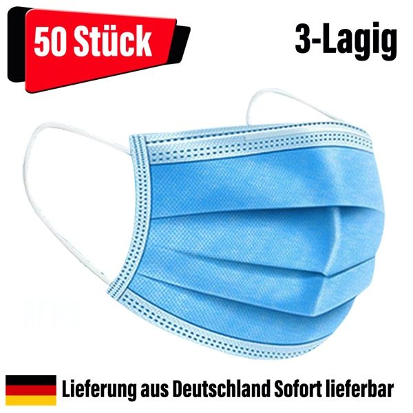 OP Masken Mundschutz Nasenschutz 3-lagig blau 50 Stück